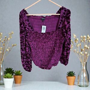 Torrid velvet smocked blouson sleeve crop top